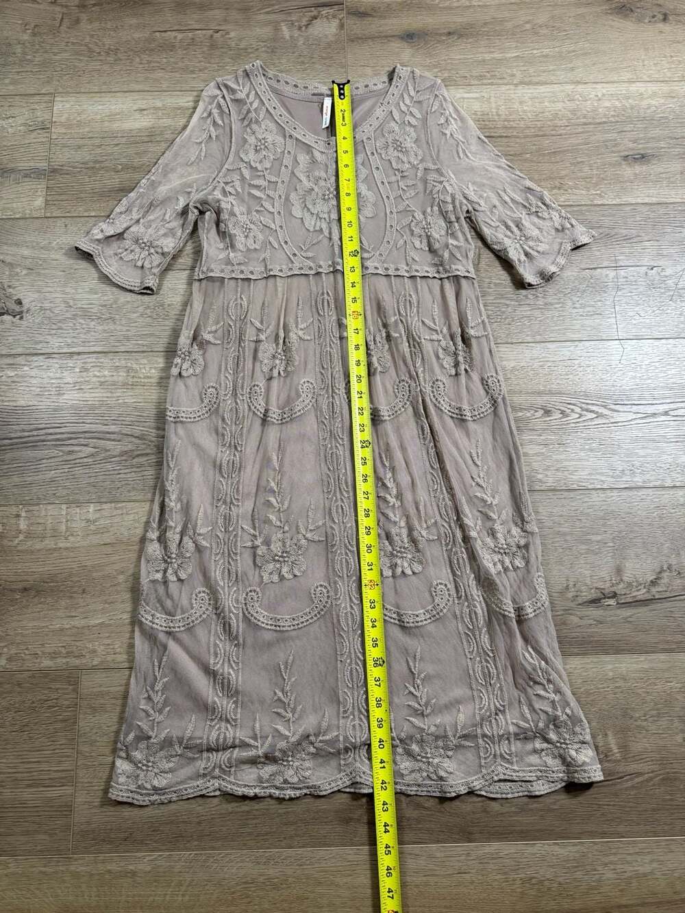 Orange Creek M/L Beige Embroidered Lace Midi Dress Lined Boho Floral - Picture 7 of 16